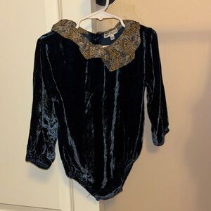 Elegant Velvet Kids Costume with Floral Trim